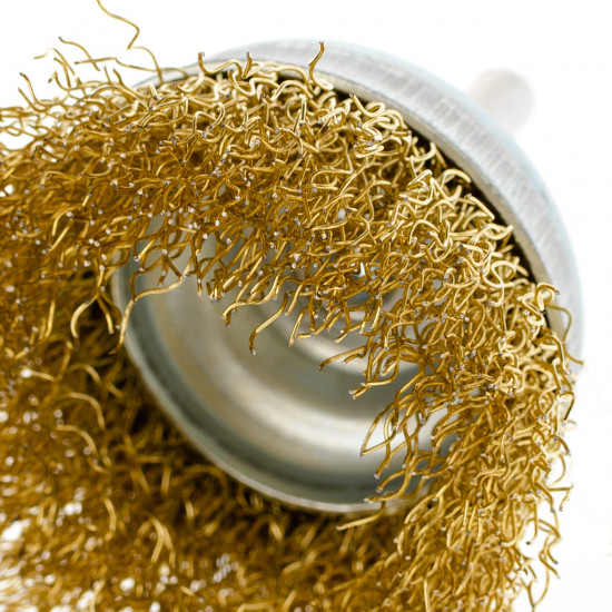 Щітка чашкова 50 мм, для дриля, 1/4", гофр. пров., латунована Polax (54-171)