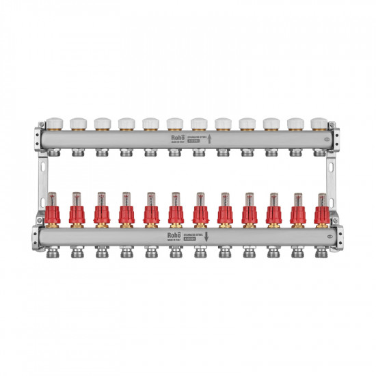 Колектор з витратоміром та термостатичними клапанами Roho R804-12M - 1"х 12 вих. (RO1036)