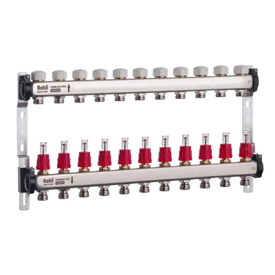 Коллектор с расходомером и термостатическими клапанами Roho R804-11 - 1"х 11 выходов (RO0043)