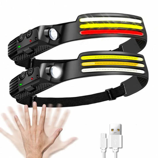 Налобный фонарь аккумуляторный Police BL-689/5808A-RED+COB, Li-ion акк, Type-C, датчик движения, ударопрочный (60010)