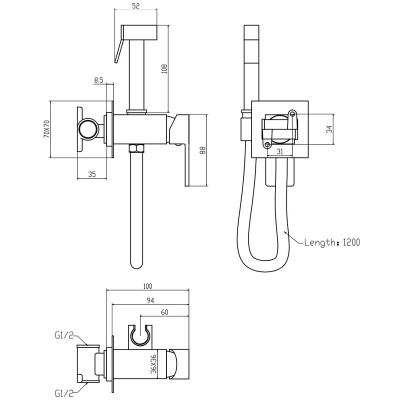 Змішувач для гігієнічного душу Mixxus Premium Kvadro 333 Inner з лійкою (MI6925)