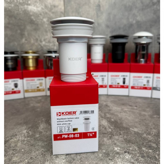 Донний клапан для раковини Koer PW-08-03 1 1/4''  без переливу автоматичнийСLICK-СLACK (Колір білий
