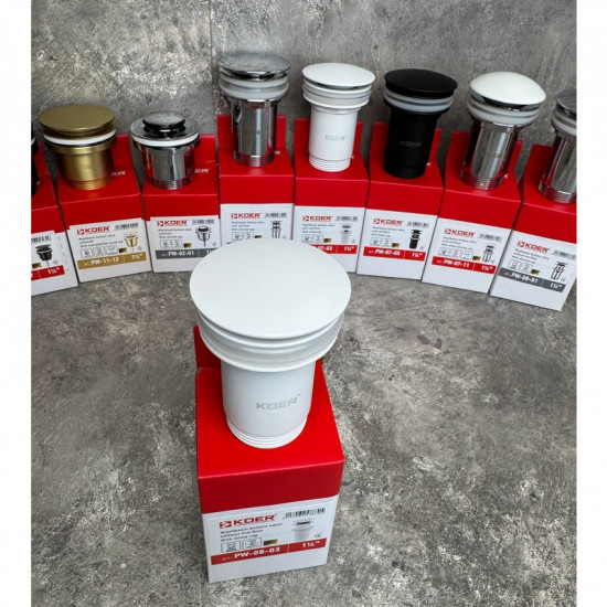 Донний клапан для раковини Koer PW-08-03 1 1/4''  без переливу автоматичнийСLICK-СLACK (Колір білий