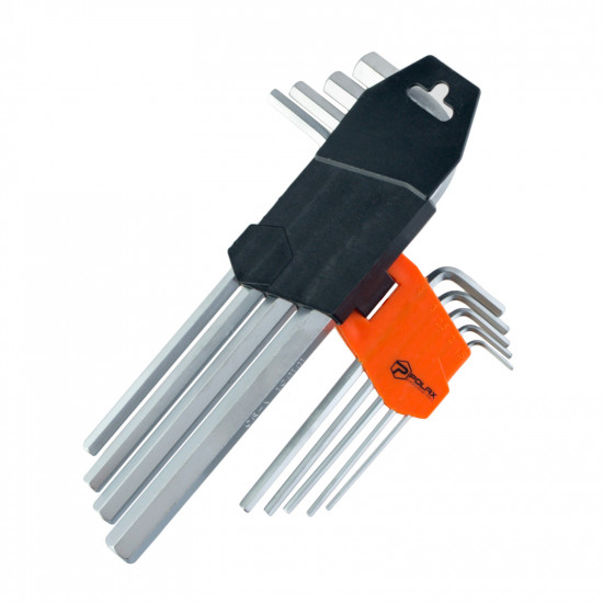 Набір шестигранних ключів Polax Г-подібних подовжених, 9 предметів, 1.5-10 мм, Cr-V (25-006)