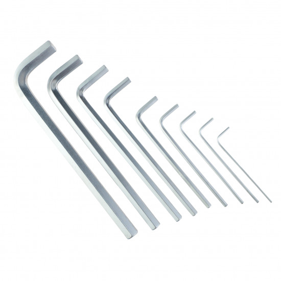 Набір шестигранних ключів Polax Г-подібних подовжених, 9 предметів, 1.5-10 мм, Cr-V (25-006)