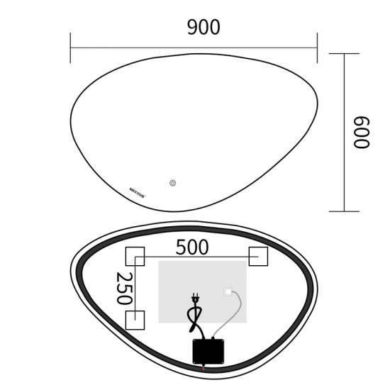 Зеркало Mixxus Premium DIVERSE MA01-90x60-REVERSE (LED Touch, Anti-fog, диммер (3-6,5kK)) (MP6633)