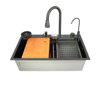 Мойка многофункциональная Zerix ZH7546-SET-07 DECOR NANO-BLACK с встроенным смесителем (ZX5683)