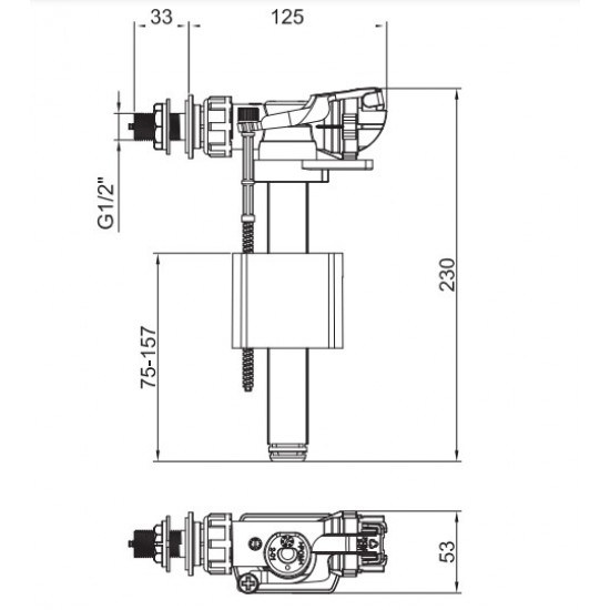Арматура наповнювальна Koer KT-0106-1/2" з боковим підключенням та пластиковим різьбленням 1/2" (KR