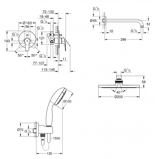 Душова система прихованого монтажу зі змішувачем Grohe Eurosmart New (UA25183004)