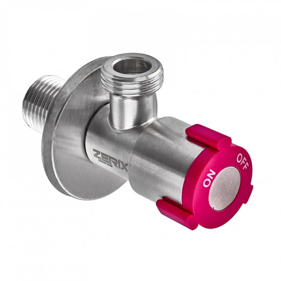 Кран для підключення сантехприладів Zerix VAL-07-1/2x1/2 з нерж.сталі SUS304 (червоний) (ZX5100)