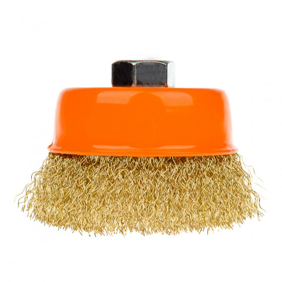 Щітка чашкова 75 мм, для УШМ, М14, гофр. пров., латунована Polax (54-176)