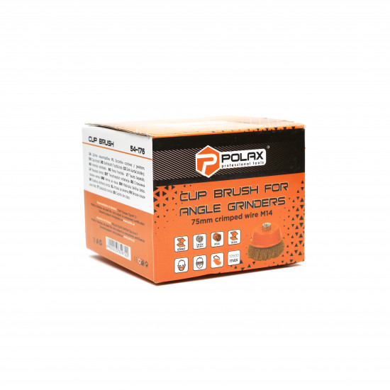 Щітка чашкова 75 мм, для УШМ, М14, гофр. пров., латунована Polax (54-176)
