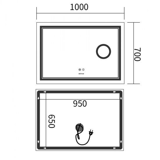 Зеркало Mixxus Premium QUADRO MR20-100x70 (LED Touch, Anti-fog, диммер, линза) (MP6622)