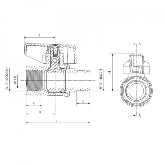 Кран кульовий ГАЗ, ручка "метелик" жовта Roho R111-050G - 1/2" ВЗ (RO0241)