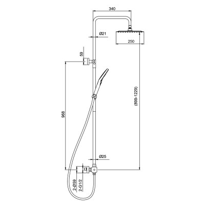 Душова колона з термостатичним змішувачем Koer KI-53017-02 2 функції з нерж.сталі SUS304 (Колір нер