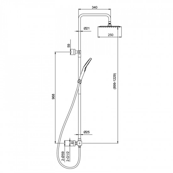 Душова колона з термостатичним змішувачем Koer KI-53017-02 2 функції з нерж.сталі SUS304 (Колір нер