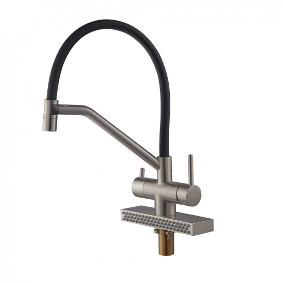 Змішувач для кухні Koer KB-74027-02 з функцією "водоспад" та чорним силіконовим виливом (KR5201)