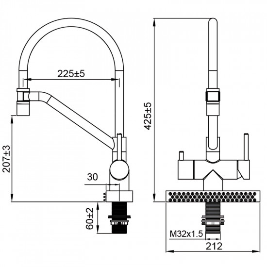 Змішувач для кухні Koer KB-74027-02 з функцією "водоспад" та чорним силіконовим виливом (KR5201)
