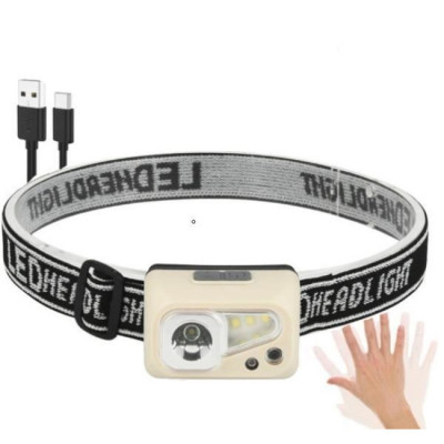 Налобний ліхтар акумуляторний SH-S4, XPE+3SMD, вбудований акумулятор, кабель Type-C, 6 режимів, білий+червоний, датчик руху, ударостійкий (20020)