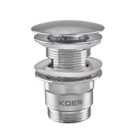 Донний клапан для умивальника з переливом Koer PW-03-01 1 1/4'' (кнопка) (Колір хром) (KR3394)