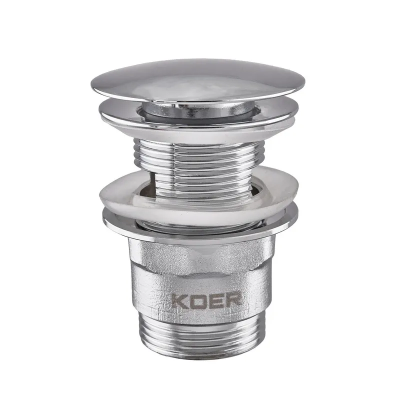 Донний клапан для умивальника з переливом Koer PW-03-01 1 1/4'' (кнопка) (Колір хром) (KR3394)