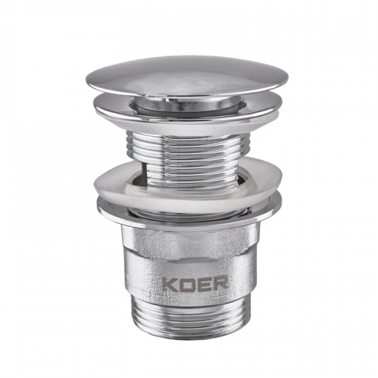 Донний клапан для умивальника з переливом Koer PW-03-01 1 1/4'' (кнопка) (Колір хром) (KR3394)