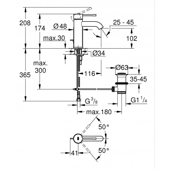 Одноважільний змішувач для раковини 3/8" S-розміру Grohe Essence (24171001)