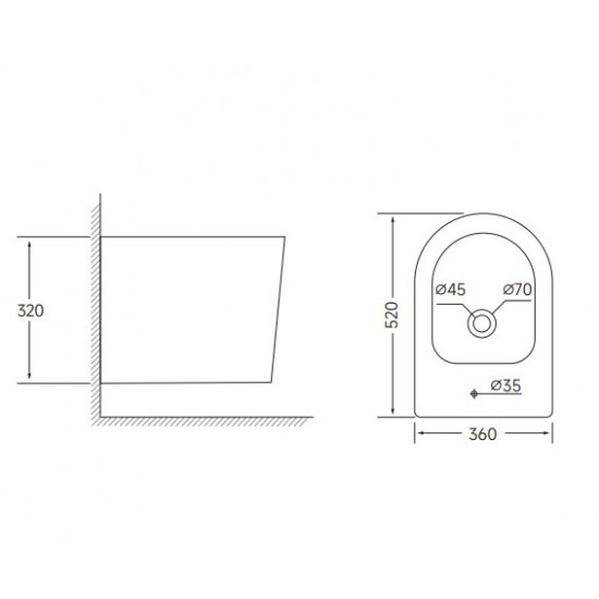 Біде підвісне Mixxus BEVEL-0502 520x360x320mm (MI6715)