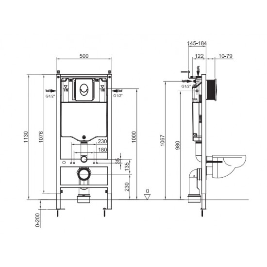Інсталяція для підвісного унітазу Koer KT-0503-01 500x126x1150mm з панеллю змиву KT-0606-01 Хром (K