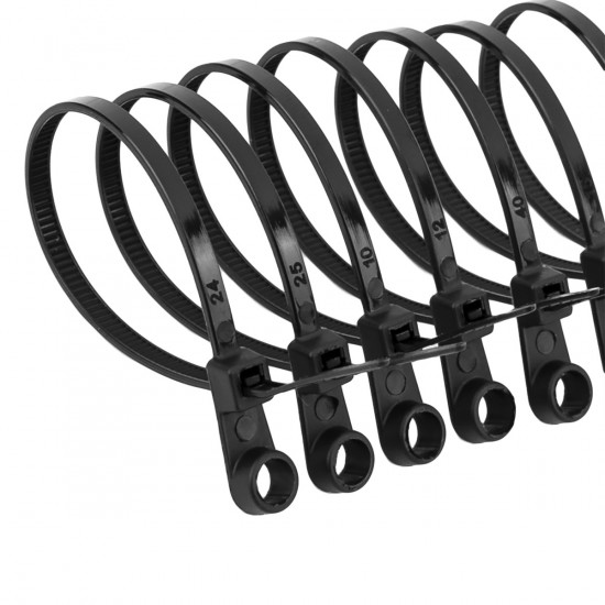 Хомут пластиковий (стяжка) Polax кабельний з монтажним кільцем 4,2 х 220 мм, чорний 100 шт. (37-118)