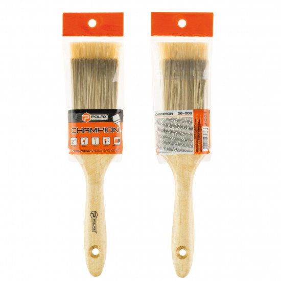 Пензель флейцевий Polax 2" тип "Чемпіон" професійний, штучний ворс, дерев\'яна ручка (06-003)