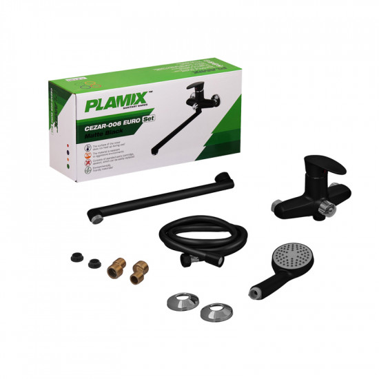 Смеситель для ванной Plamix CEZAR-006 EURO SET Matte black, с шлангом, лейкой и кронштейном (PM0690) Смеситель для ванной Plamix CEZAR-006 EURO SET Matte black, с шлангом, лейкой и кронштейном (PM0690)