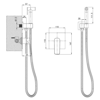 Змішувач для гігієнічного душу Mixxus Premium MONE 002 INNER вбудований з лійкою (MI6773)