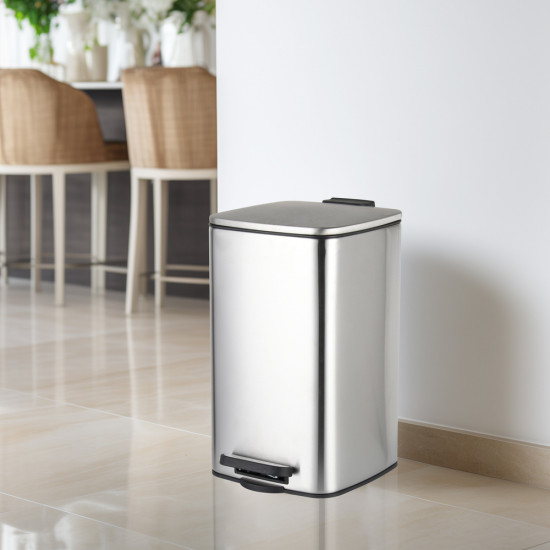 Ведро для мусора с плавным закрытием квадратное Zerix Kubix-TC0108 SS Color 8л цвет нержавейка (ZX5