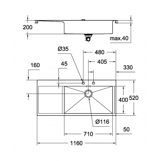 Мийка кухонна Grohe EX Sink K1000 (подвійне крило зліва) (31582SD0)
