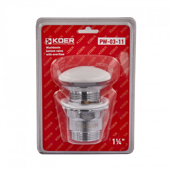Донний клапан для умивальника з переливом Koer PW-03-11 1 1/4'' (кнопка) (KR3397)
