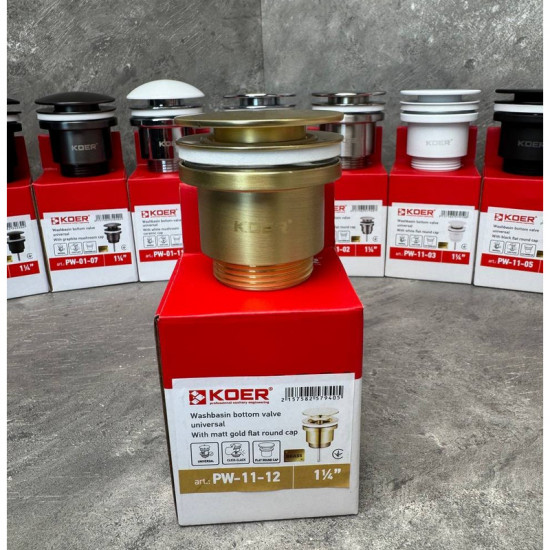 Донний клапан для раковини Koer PW-11-12 1 1/4''  універсальний (з/без перел) СLICK-СLACK (Колір зо