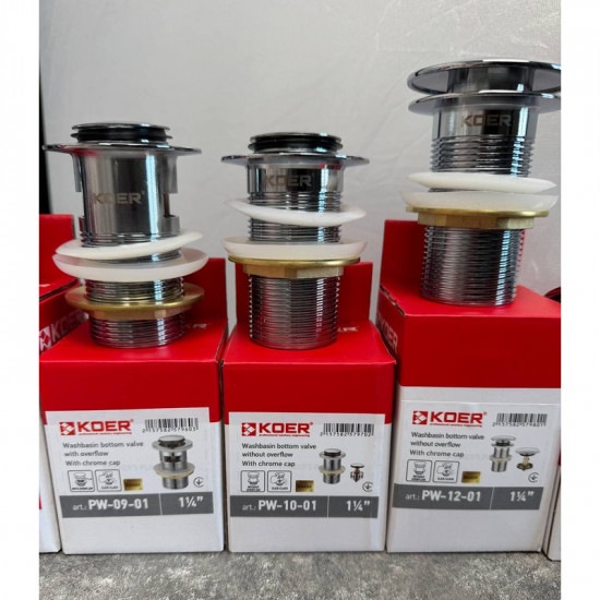 Донний клапан для раковини Koer PW-10-01 1 1/4''  без переливу автоматичний СLICK-СLACK (Колір хром