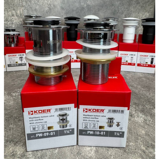 Донний клапан для раковини Koer PW-10-01 1 1/4''  без переливу автоматичний СLICK-СLACK (Колір хром
