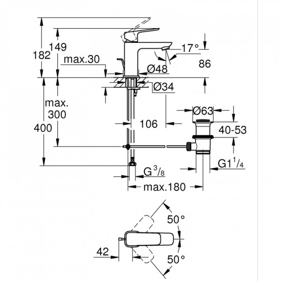 Одноважільний змішувач для раковини Grohe Cubeo S-розміру (1016942430)