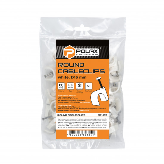 Скоба кабельна Polax кругла 16 мм з цвяхом, біла 50 шт. (37-125)