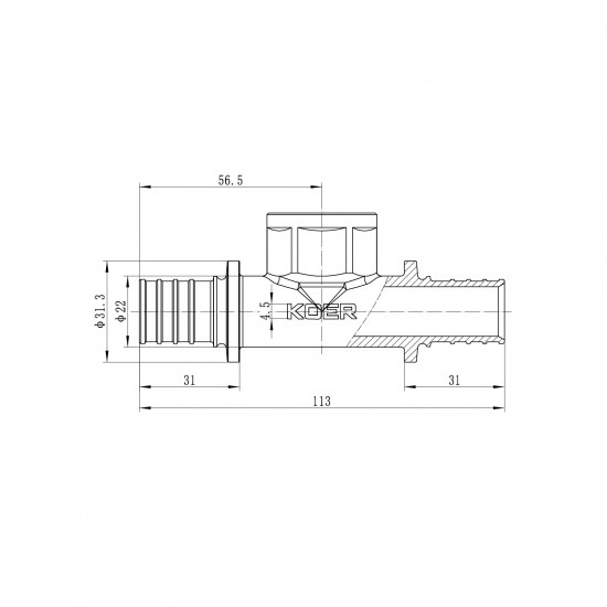 Трійник перехідний з ВР Koer KA.T25-08F-25 - 25(3.5mm) x 3/4"F x 25(3.5mm) (KR4896)