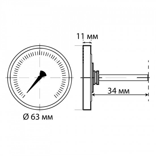 Термометр аксіальний із занурювальним гільзою KOER KT.671A D = 63мм 1/2 '' (KR2899)