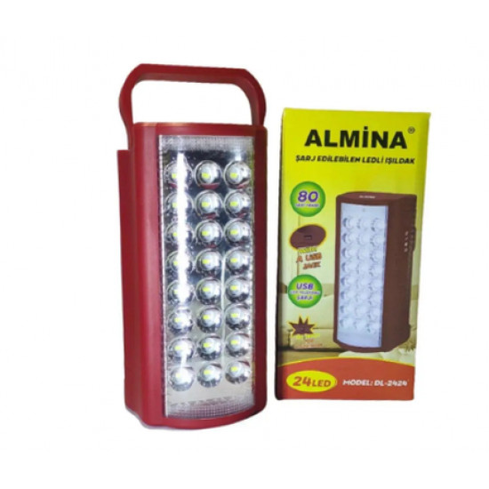 Ліхтар аварійний ALMINA 2606L, 24SMD, з'ємний свинцовий акумулятор 6 V, 2 режими, powerbank, 20см (20056)
