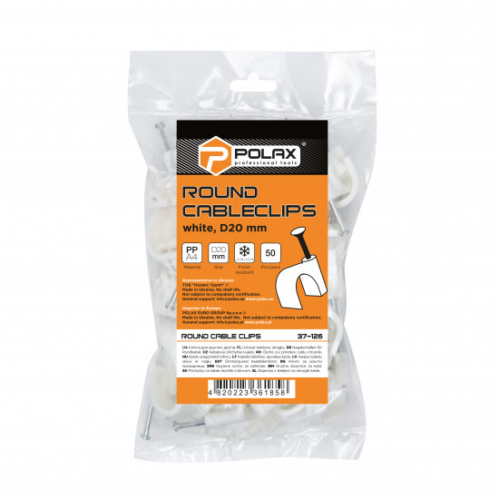 Скоба кабельна Polax кругла 20 мм з цвяхом, біла 50 шт. (37-126)