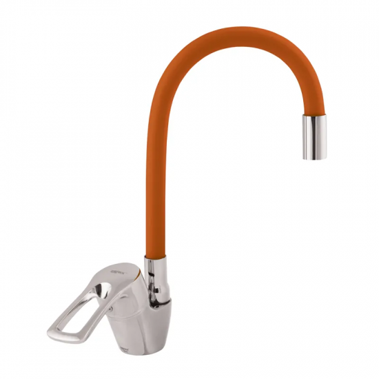 Змішувач для кухні Zerix YUB 181 з помаранчевим гнучким виливом (ZX0434)