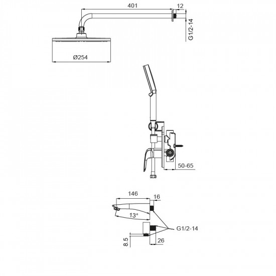 Встроенная душевая система с смесителем Koer KB-64008-01 (Цвет хром) (KR3476)
