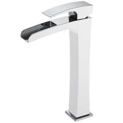 Змішувач для умивальника Koer KB-15007-04 високий водоспад (Колір хром+білий) (KR5156)