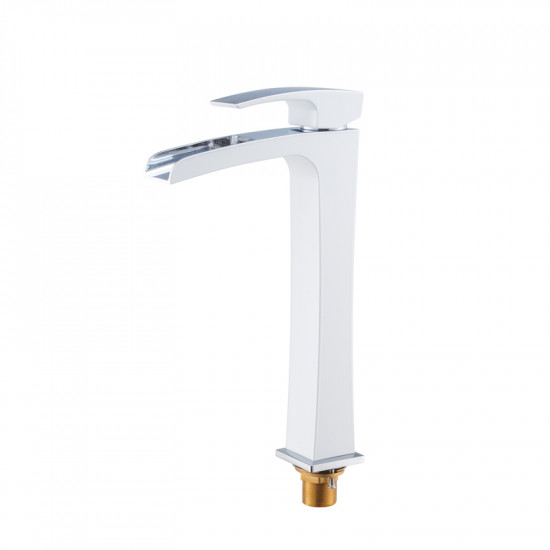 Змішувач для умивальника Koer KB-15007-04 високий водоспад (Колір хром+білий) (KR5156)