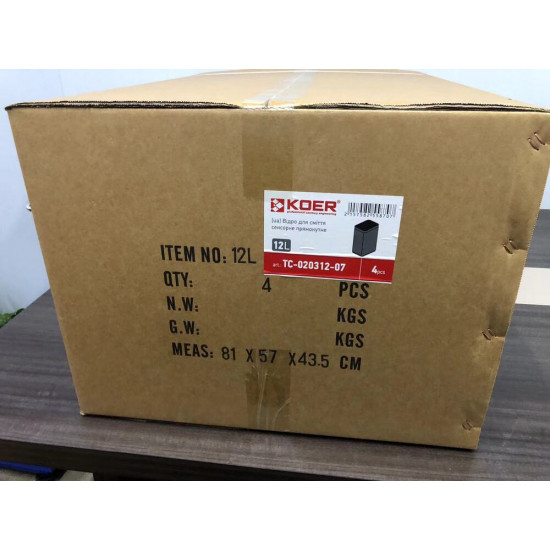 Відро для сміття сенсорне прямокутне Koer TC-020312-07 12 л колір графіт (KR5587)